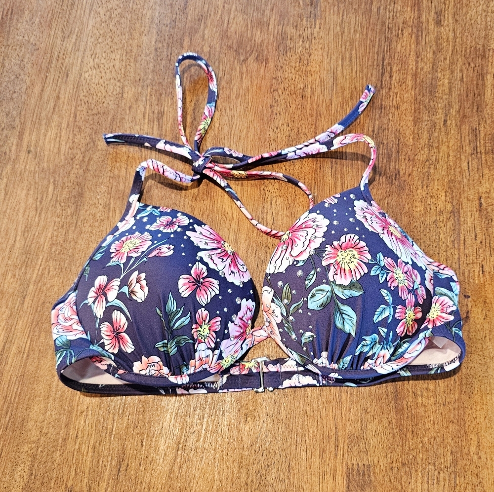 Purple Floral Bikini Top